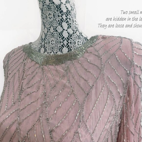 Fantasy by Lisa Kane, Silver-Beaded, Pink Pure Silk Chiffon Dress, Size 14-16 - Picture 10 of 14
